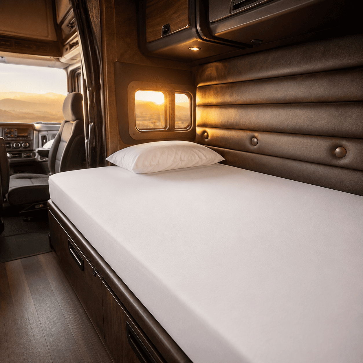 Custom truck sleeper cab sheet measurement guide showing the 360-degree anchoring system