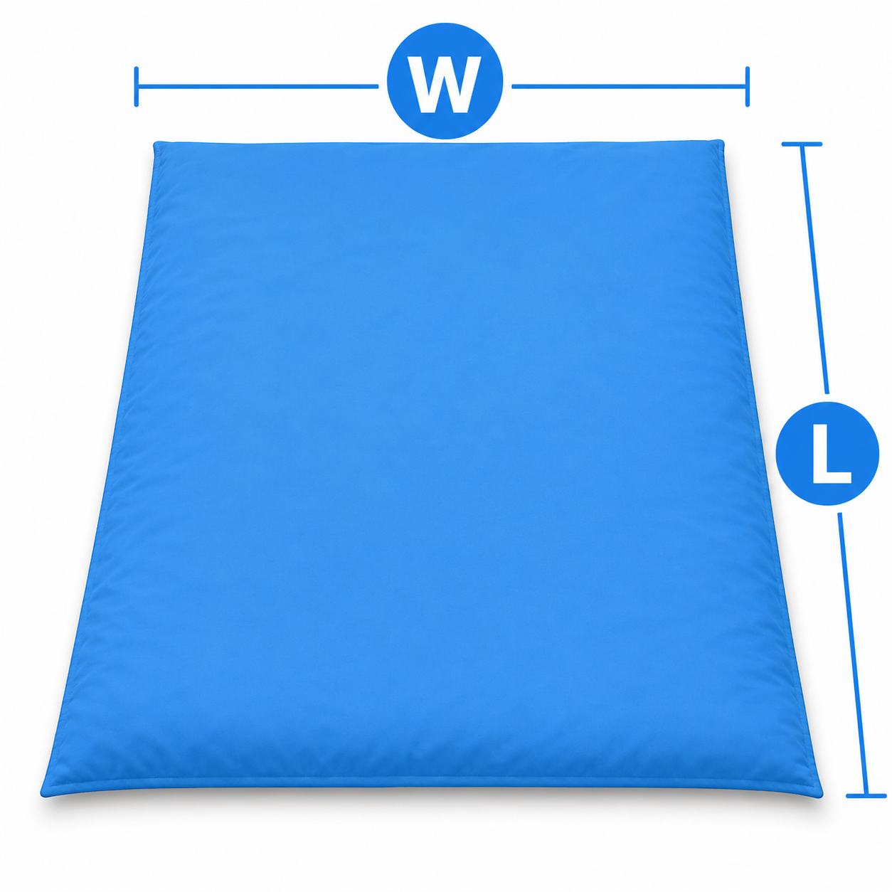 Mattress dimension diagram: Width (W), Length (L), Depth (D)